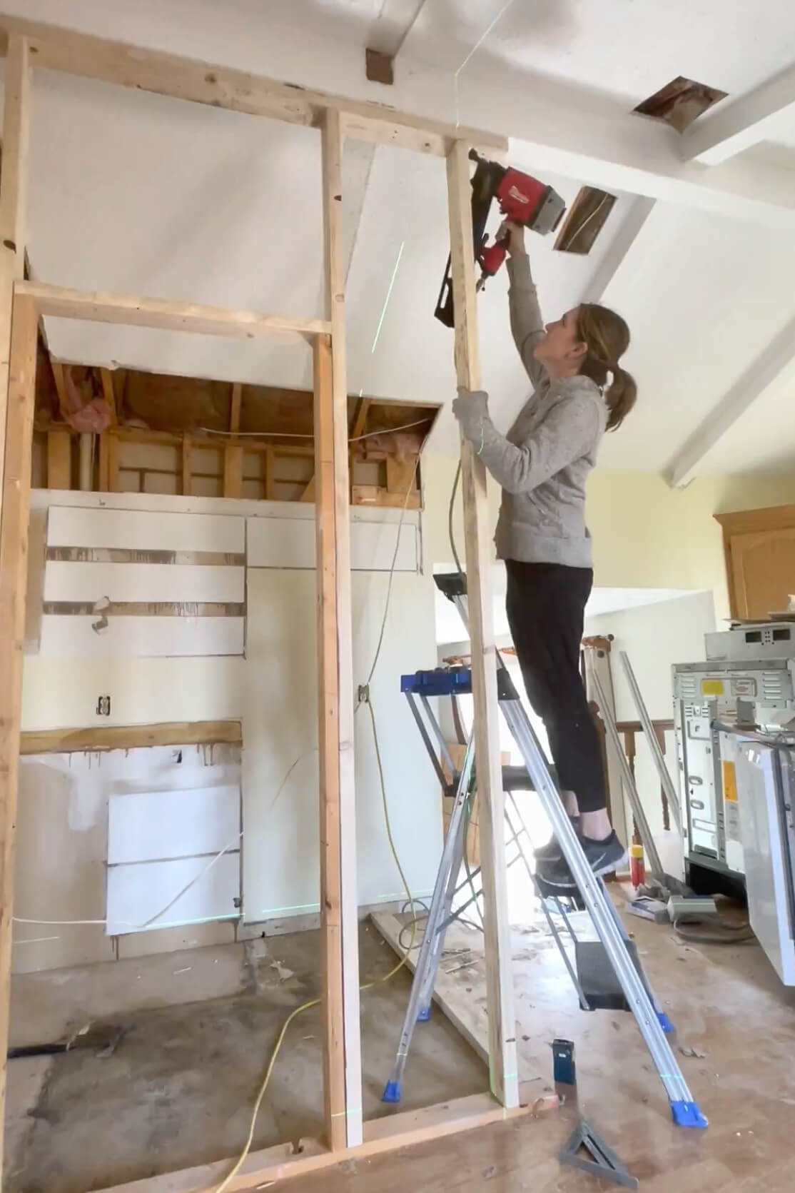 Building a pantry in a DIY kitchen remodel.